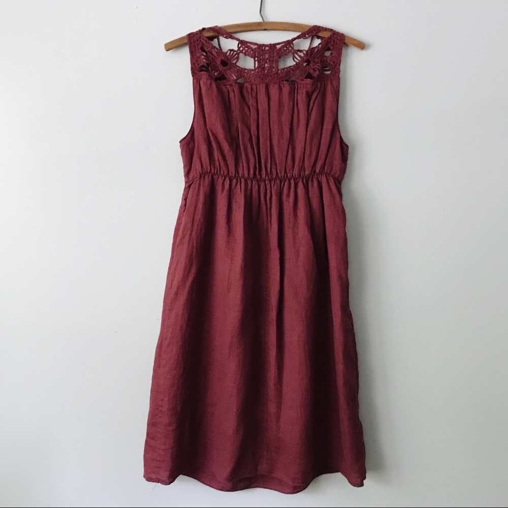 Max Studio 100% Linen Burgundy Crochet Dress - M - Picture 2 of 4